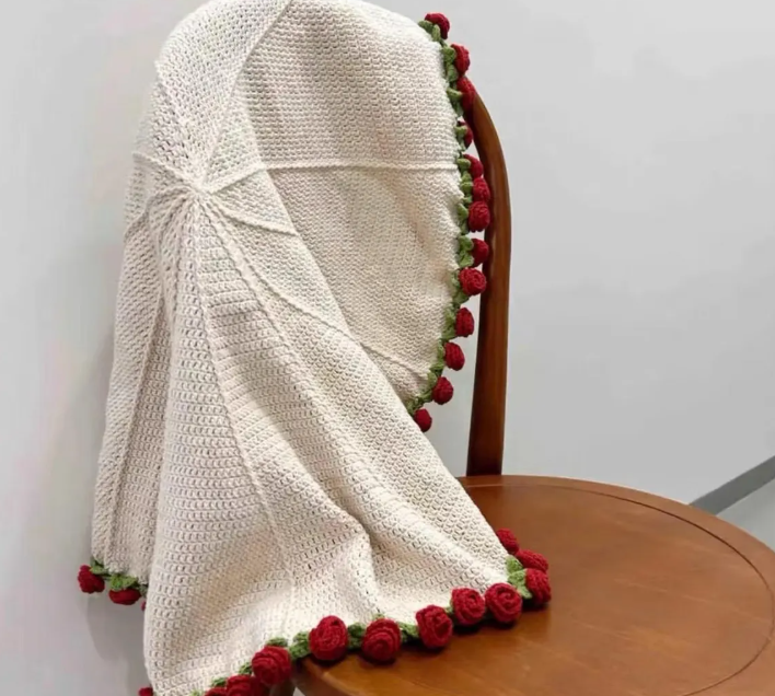 Hand-Knitted Rose Blanket -CozyWoolly
