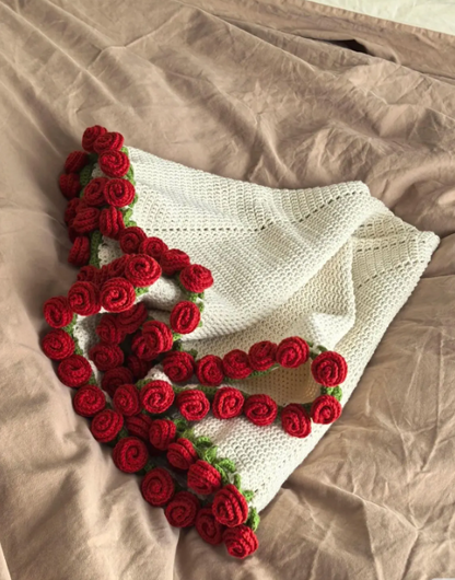 Hand-Knitted Rose Blanket -CozyWoolly