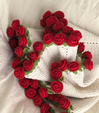 Hand-Knitted Rose Blanket -CozyWoolly